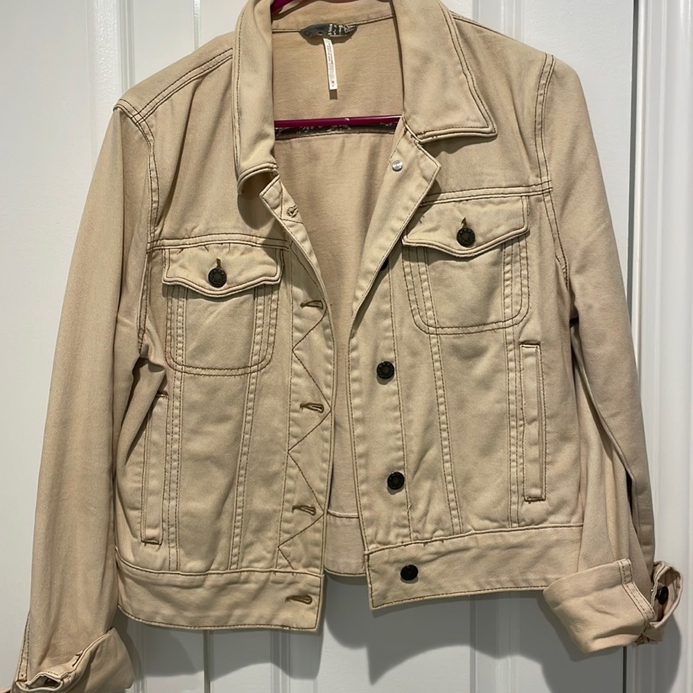 FREE PEOPLE: Pink denim jacket